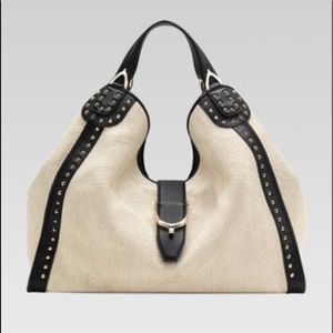 GUCCI Straw Large Soft Stirrup Shoulder Bag
